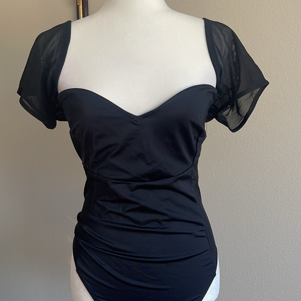 NWT ASOS Black Mesh Bikini One Piece Size 16